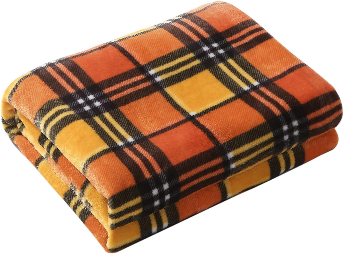 MERRYLIFE Throw Blanket for Couch Orange Plaid Chair Throw Blanket| Soft Decorative Ultra-Plush Colorful| Throw Size Travel Blanket Plush|(50" 60", Harvest Plaid)