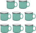 Set of 8 Ceramic Campfire Mugs – 15 Oz, Teal – Coffee & Tea Cups for Home, Work, Travel, Camping – Customizable, Great for DIY, Events, Companies