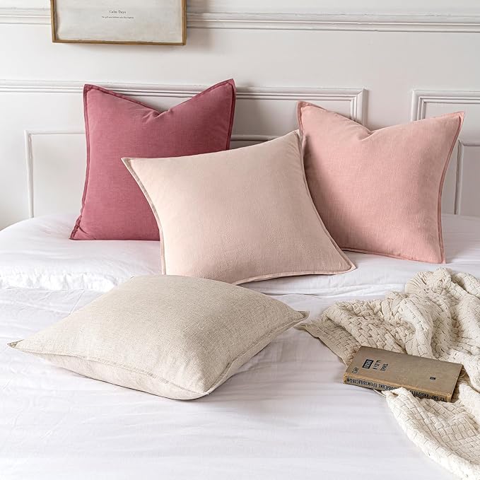 MIULEE Decorative Linen Euro Sham Pillow Covers 24x24 Light Pink | Boho - Image 5