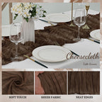 10FT 6 Pack Brown Cheesecloth Table Runner 20 x 120 Inch Long Boho Fabric Rustic Cheese Cloth Table Runner for Wedding Bridal Shower Baby Shower Gauze Sheer Birthday Party Table Decorations