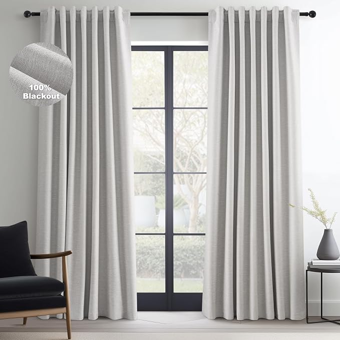 Topfinel 102 Inches Long Custom Blackout Linen Curtains, Burlap Drapes 2 Panels by Topfinel