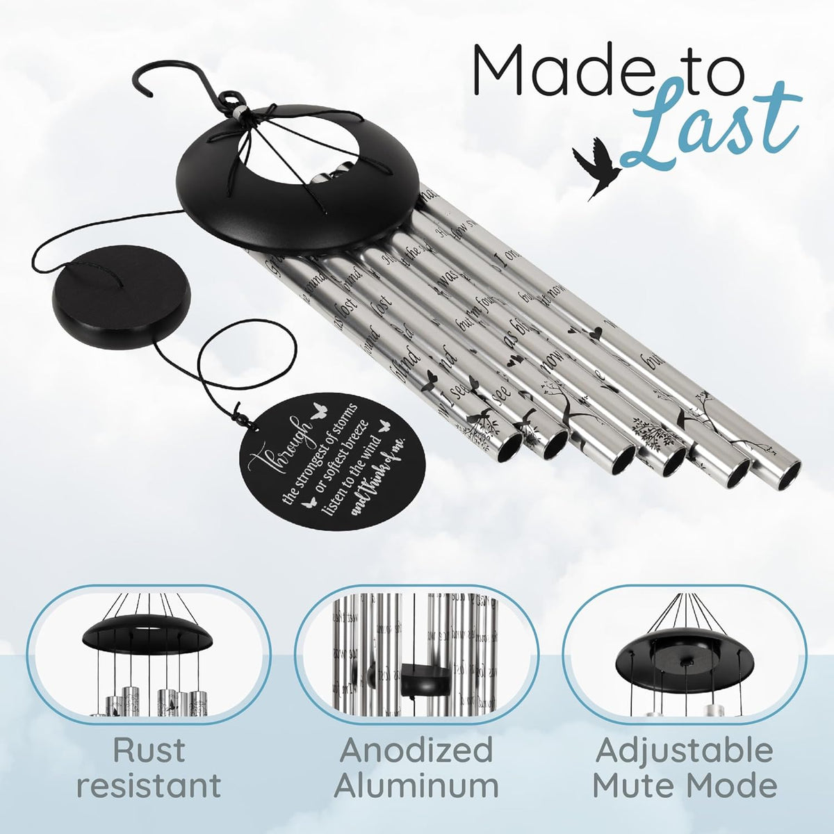 The Wind Chime CO Deep Tone Sympathy Wind Chime with 6 Andonized Aluminum Tubes Tuned Soothing Melody, Memorial Wind Chimes for Outside Decoration (Patio, Graden, Yard) 40"
