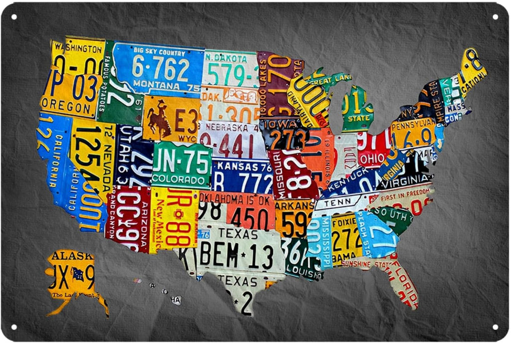 Funny Metal Tin Sign Vintage Usa Map License Plate Sign Garage Decor Map Poster License Plate Map Of The United States Usa Signs Garage Bar Home Office License Plate Decor