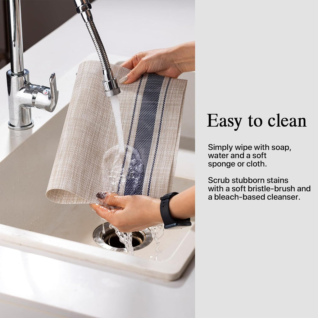 Placemats Set of 6 - Easy Clean Woven Vinyl Placemats for Dining Table, Indoor/Outdoor Place Mats, Washable PVC Table Mats（Blue Skyline）