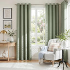 100% Blackout Linen Textured Curtains 96 Inch Long, Sage Green | 100% Blackout - Image 2