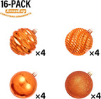 XmasExp 16ct Christmas Ball Ornaments Set Yellow Shatterproof Xmas Tree Hanging Decorations for Fall Thanksgiving Holiday Decor (Orange, 3.15“)