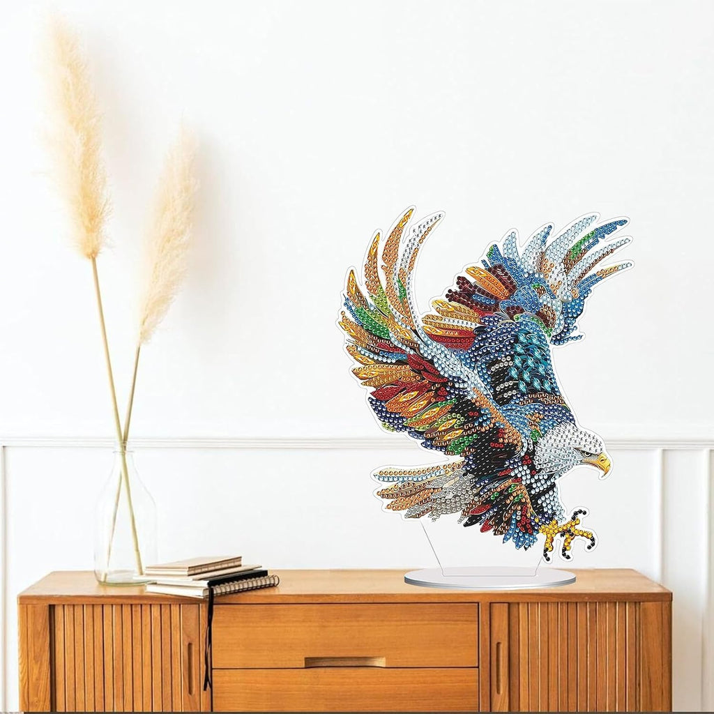 Diamond Painting Kits for Adults Beginners, 5D Full Drill Eagle Crystal Art Desktop Ornament, DIY Single Sided Home Office Desk Decor, Creative Craft Gift Set with Tools