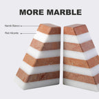 Marble Book Ends, Non-Skid Bookends for Shelves, Composite Bookend with Natural Stone, Heavy Duty Book Stopper, Collected CDs and Oversized Books Organizer, White & Red Decorative Bookends