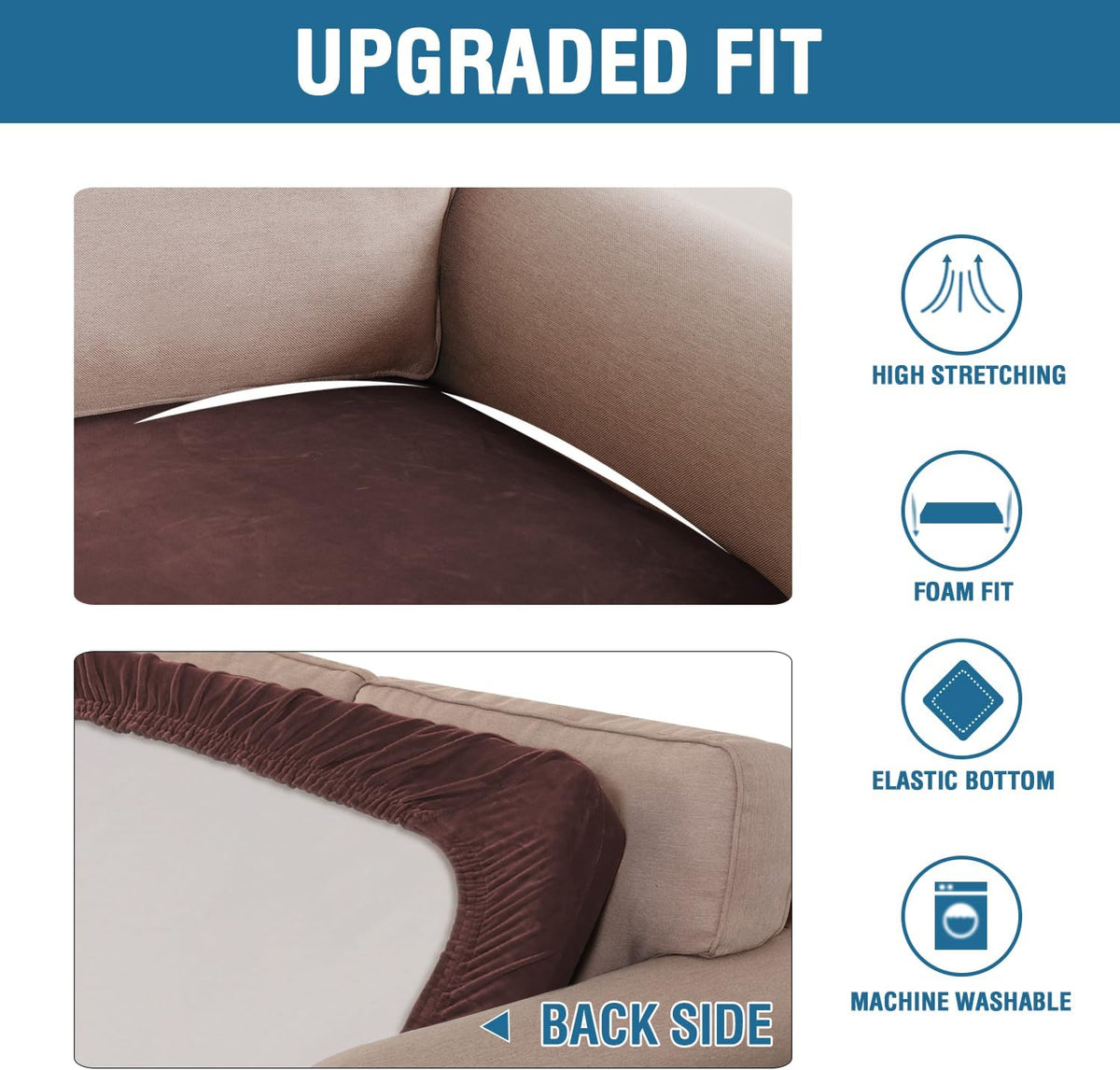 H.VERSAILTEX Velvet Stretch Individual Couch Cushion Cover Plush Cushion Slipcover for Loveseat Sofa Cushion Furniture Protector Seat Cushion Sofa Cover (1 Piece Sofa Cushion Cover, Brown)