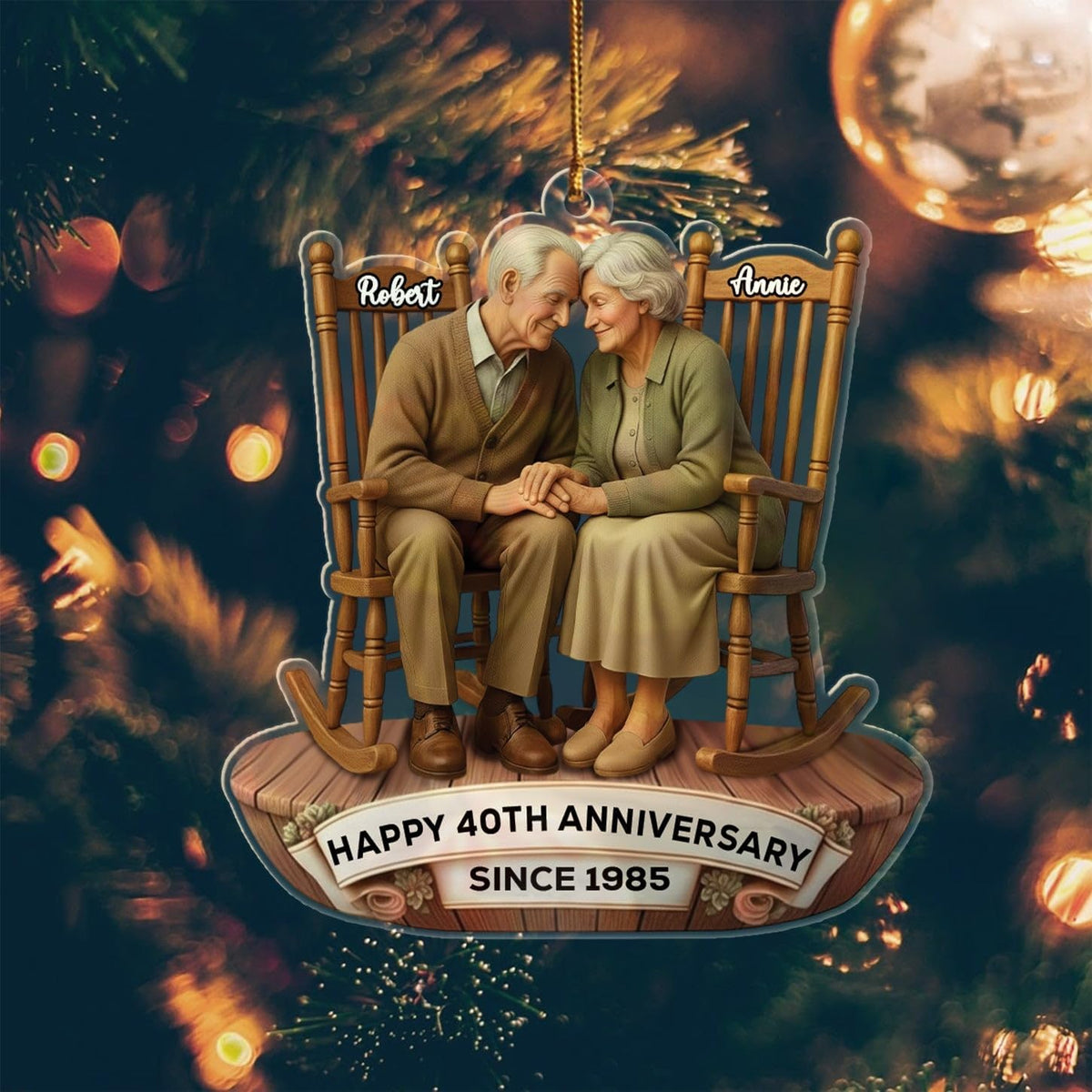 Customized 40th Wedding Anniversary Christmas Ornament 2025, Happy 40th Anniversary Shaped Xmas Ornament Gift for Mr & Mrs Dad Mom Grandparents, Personalized Text & Names Mr & Mrs Together Ornaments