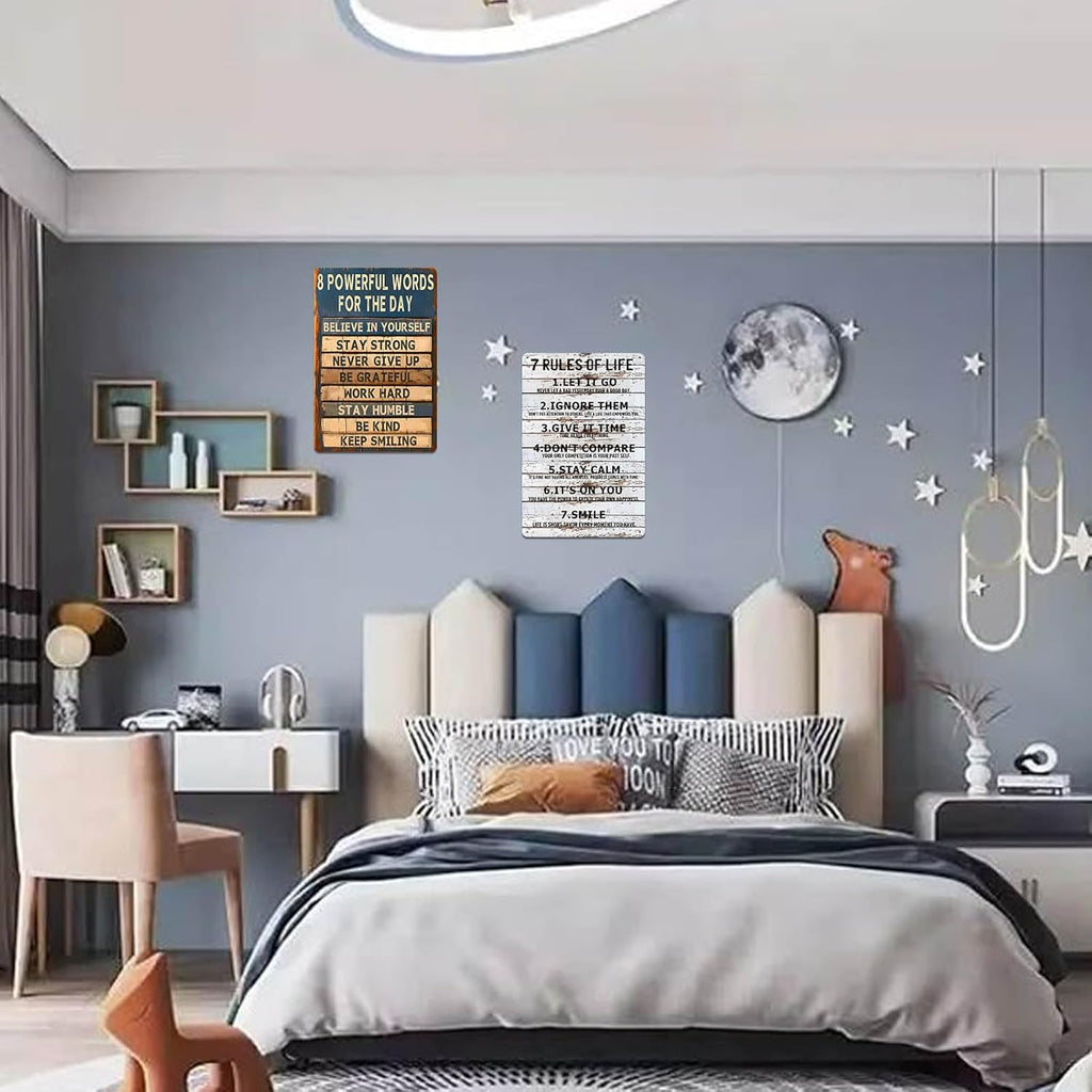 Motivational Metal Tin Sign - 8 Powerful Words for The Day Posters - Inspirational Wall Art Positive Quotes for Home Gym Office Classroom Decor Durable Rustic Wall Decor for Teens Adults 8x12 Inch