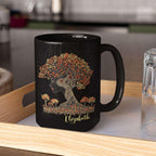 Custom Name Coffee Mug 11oz 15oz, Unique Nature Inspired Coffee Cup for Women, Personalized Vibrant Nature Themed Black Cup, Artistic Tree Ceramic Mug, Gifts for Women's Day