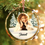 Custom Pet Christmas Ornament with Photo – Personalized Crystal Dog Cat Memorial Gift – Snow Scene Holiday Decor