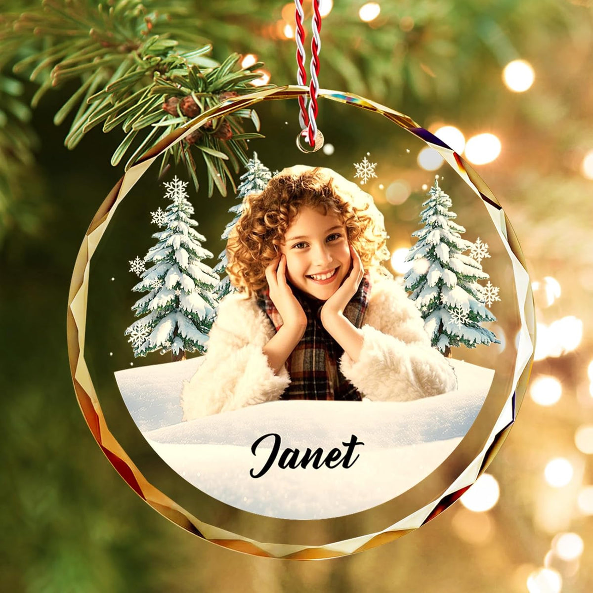 Custom Pet Christmas Ornament with Photo – Personalized Crystal Dog Cat Memorial Gift – Snow Scene Holiday Decor