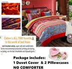 ABREEZE Bohemian Duvet Cover Set Colorful Red Boho Retro Bedding Set Damask Paisley Cotton Duvet Cover Tribal Reversible Bedding Exotic Style Comforter Cover 3-Piece Full