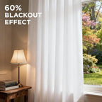 Joydeco 72 Inch 60% Blackout White Curtains 2 Panels, Elegant Semi Sheer - Image 4
