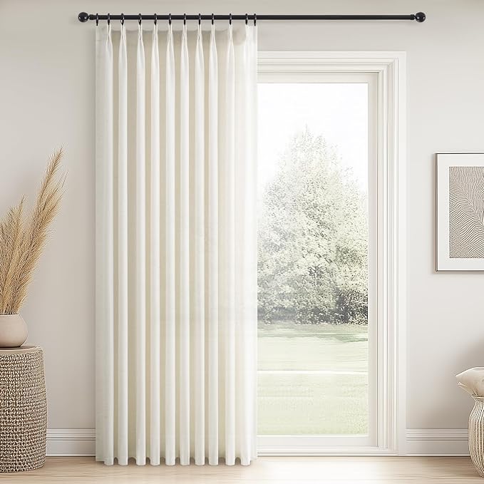Topfinel 96 Inches Long Pinch Pleated Semi Sheer Curtains, Natural Linen by Topfinel