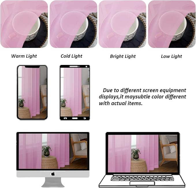 Chyhomenyc Extra Long Pink Sheer Curtains 108 Inches Long 2 Panels, Light - Image 4