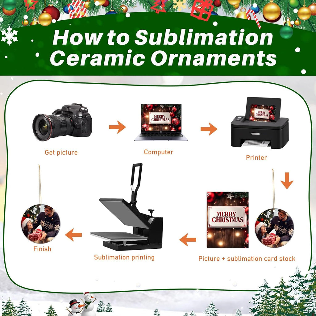 60 Pcs Sublimation Ceramic Ornaments Blank Double-Sided 3 inch Round Sublimation Ornament Blanks for Heat Press Printing Crafting DIY Personalized Christmas Home Decor