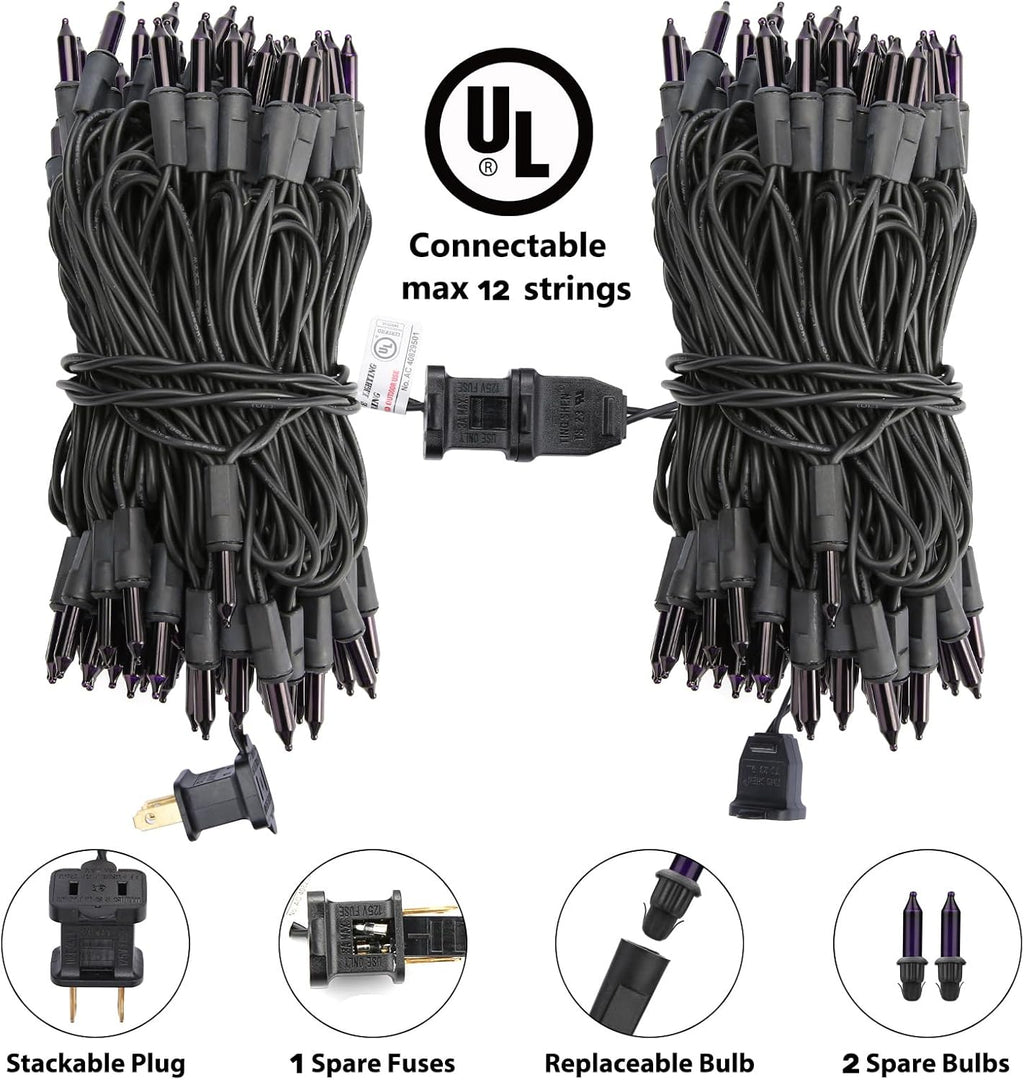 Toodour Purple Halloween Lights, 12.5ft 50 Count Incandescent Halloween String Lights, UL Certified Connectable Mini Bulbs String Lights for Home, Garden, Porch, Yard, Patio, Party, Indoor Decoration