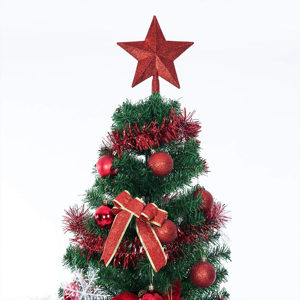 Sunnyglade 94 PCS Christmas Tree Ornaments Set with Glitter Poinsettia, Bows, Ribbons, Leaves & Assorted Decoration Ball for Xmas Tree Holiday Wedding Party Decorations (Red)