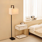 Globe Electric 61000052 60" Floor Lamp, Matte Black, Square White Fabric Shade, On/Off Rotary Switch on Socket, Square Rod, Reading Lamp, Home Office Accessories, Home Décor, Home Improvement