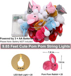 9.85Ft Easter Decor String Lights with Timer 20 Rabbit Shaped Pompoms 20 Ball LED Garland Battery Operated Easter Decorations Bunny Lights for Home Party Kids Room Bedroom Birthday Wedding Indoor