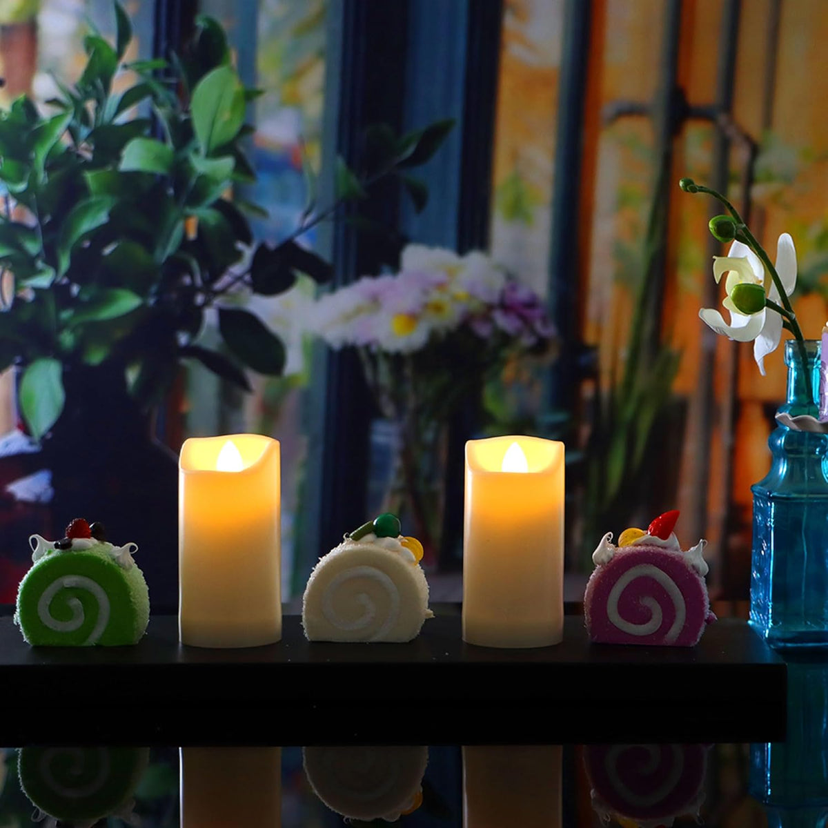 CANDLE CHOICE Waterproof Outdoor Battery Operated Flameless Candles with Auto Timer Flickering Plastic Resin Electric LED Slim Pillar Lights for Lantern Patio Garden Wedding Decorations 2”x4” 2 Pack