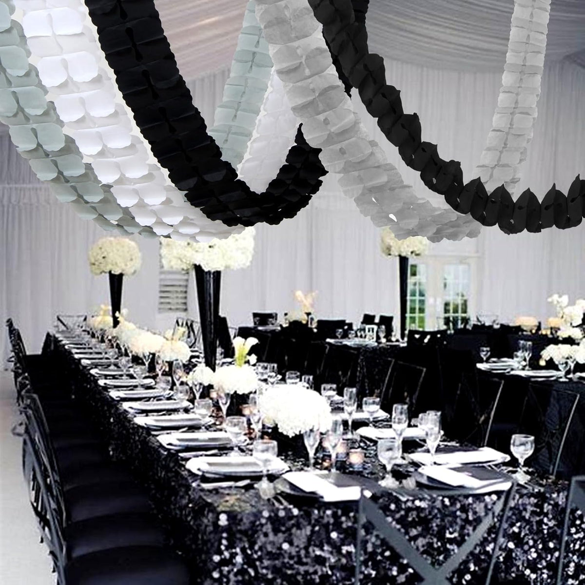 Black White-Silver Party-Decorations Streamers Garland - 157Ft Graduation Four-Leaf Clover Hanging Banner,Men Boys Birthday Engagement Wedding Baby Bridal Shower New Years Supplies Decor Hugtmr
