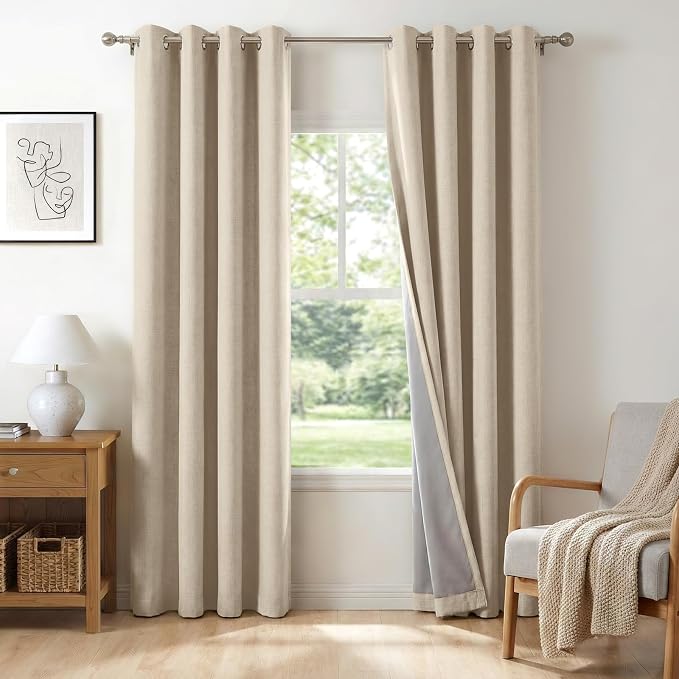 Curtains, Linen Blackout Drapes 50''W x 72''L, 2 Panels, Natural Flax, Thermal by 100BlackoutShield