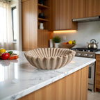 10" Large Decorative Bowl decor, Scalloped Bowls for Modern Home Decor,Ruffle Decor,Stylish Key Bowl for Entry Table,Decorative Fruit Bowl for Kitchen Counter,Artificial Stone Beige