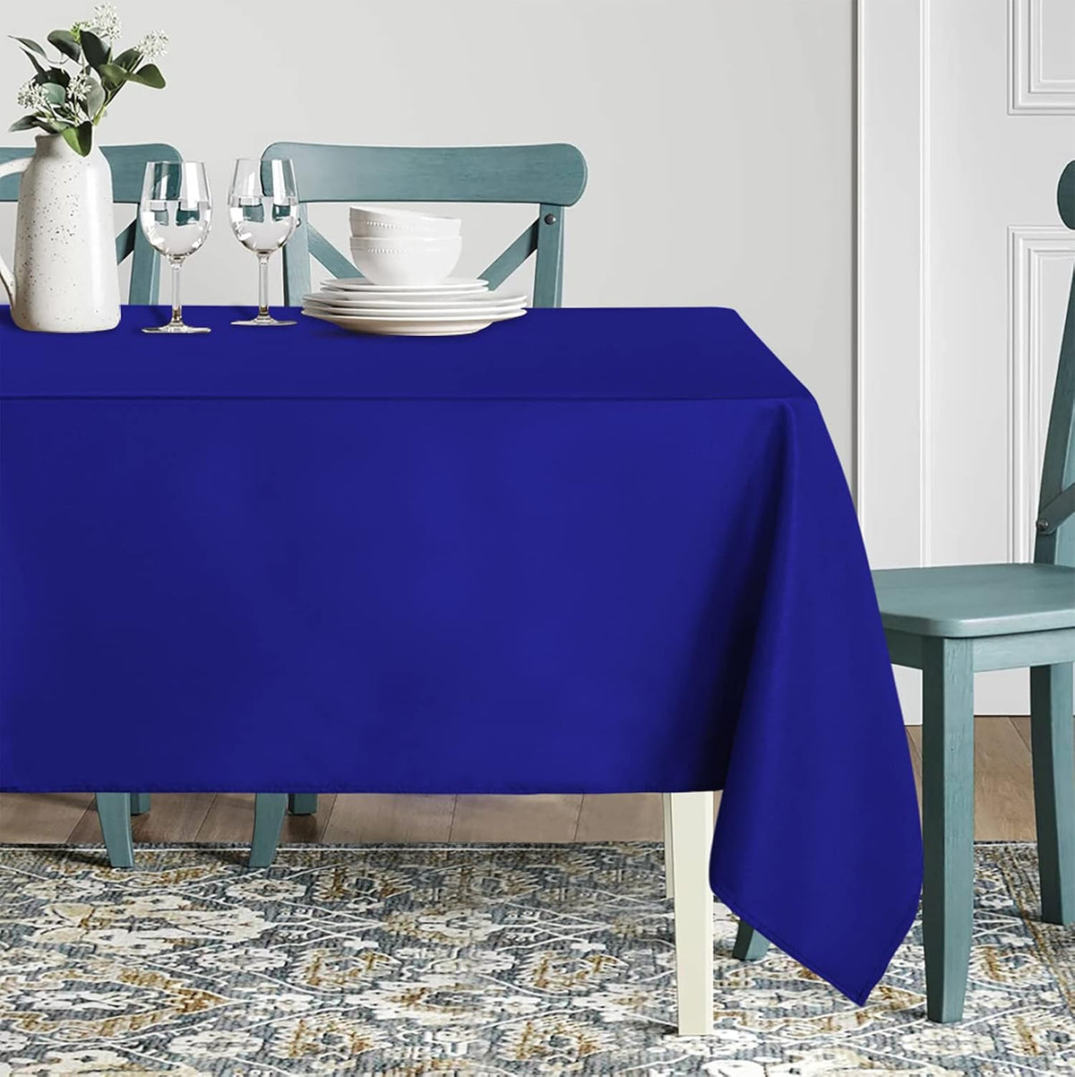sancua Rectangle Tablecloth - 54 x 120 Inch - Stain and Wrinkle Resistant Washable Polyester Table Cloth, Decorative Fabric Table Cover for Dining Tables, Buffet Parties and Camping, Blue