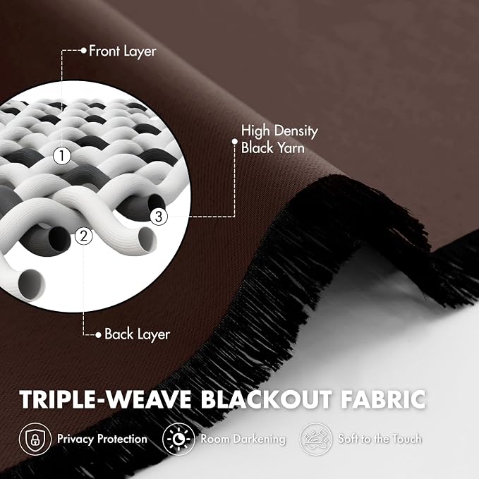 MIULEE 4 Panels Set Dark Brown Blackout Curtains 63 Inch Length Bedroom | - Image 3