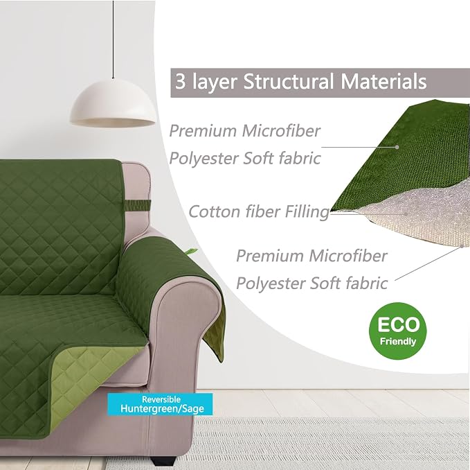U-NICE HOME 4 Seater Sofa Cover 91''Large Couch Cover, Huntergreen/Sage | - Image 4