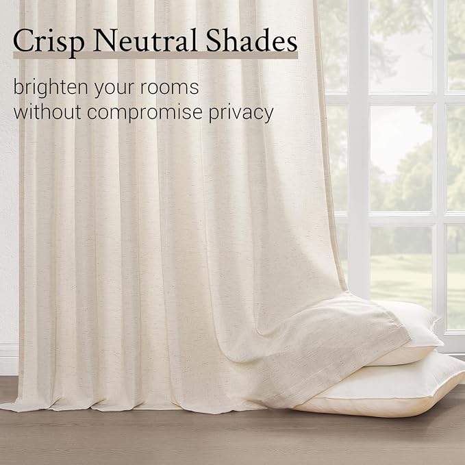 Topfinel 108 Inch Pinch Pleated Linen Curtains 2 Panels, Ivory Beige Semi Sheer - Image 5