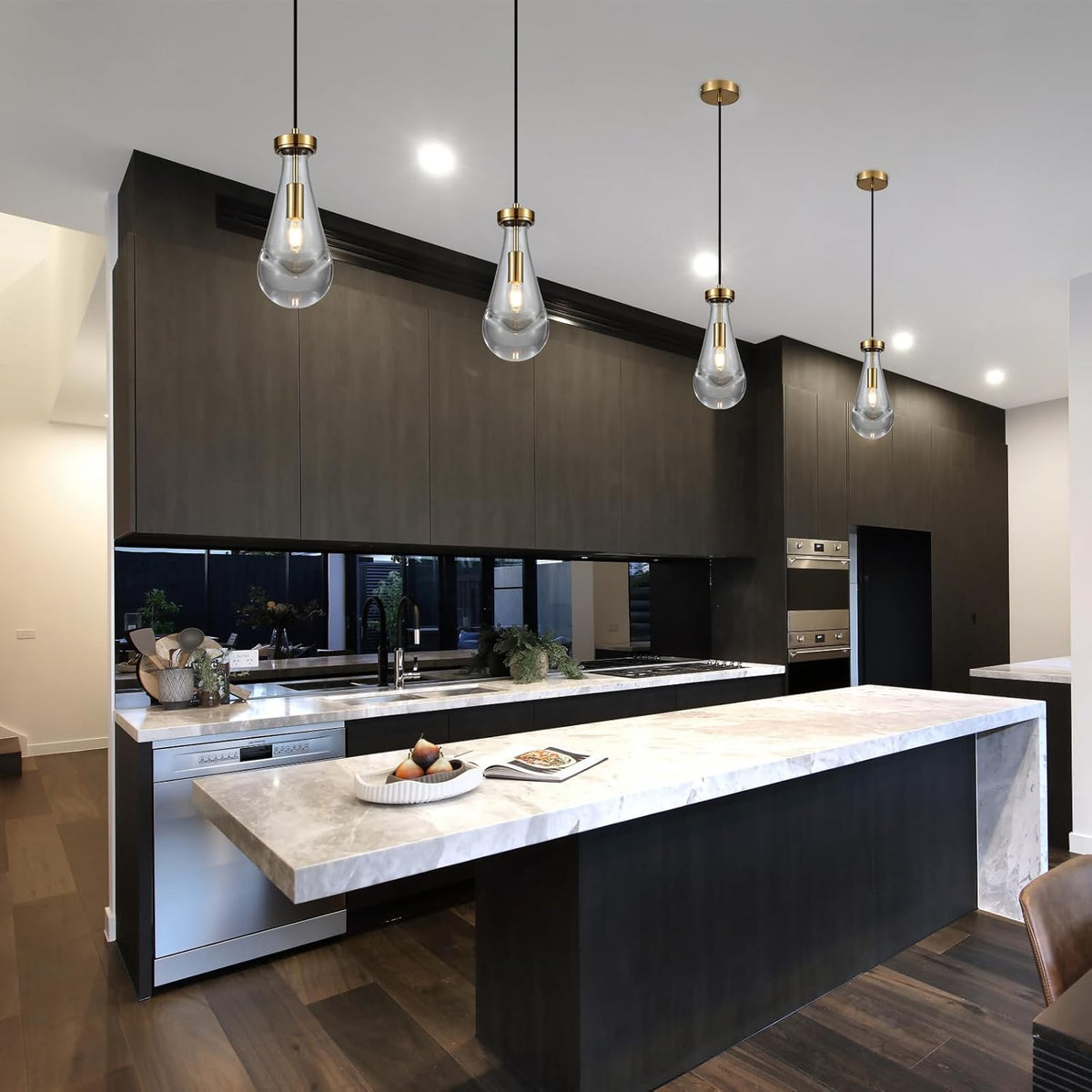Raindrop Pendant Light, Brass Glass Pendant Lighting, Teardrops Modern Hanging Light for Entryway Foyer Stairway Kitchen Island Bedroom Dining Living Room Hallway