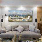 amatop Large Coastal Wall Art Nautical Beach Canvas Art Print Flower-Filled Boat on Sand Ocean Waves Seaside Seascape ArtworkSea Birds Marine Picture Home Decor for Living Room Bedroom Office 48×24 Inch