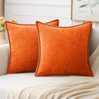 MIULEE Pack of 2 Fall Couch Throw Pillow Covers 18x18 Inch Bright Orange Farmhouse Decorative Pillow Covers with Stitched Edge Soft Chenille Solid Dyed Pillow Covers for Sofa Bed Living Room