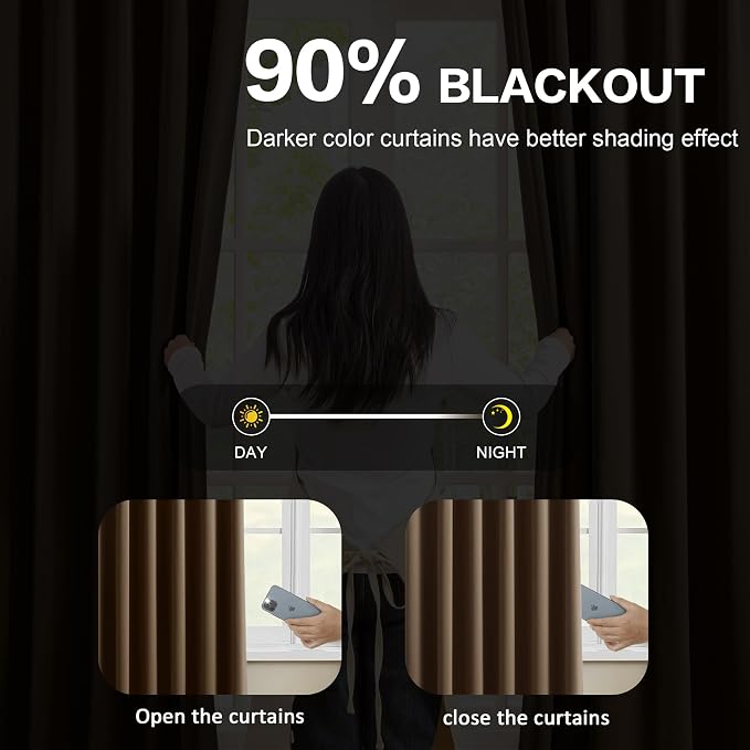 Pleated Blackout Curtains 45 Inches Long, Thermal Insulated Room Darkening - Image 3