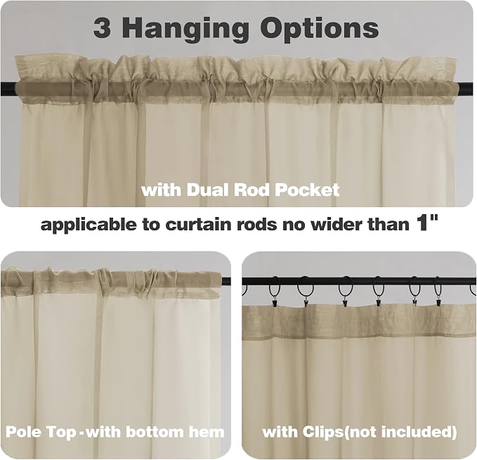 Chyhomenyc Extra Long Taupe Sheer Curtains 108 Inches Long 2 Panels, Light - Image 5