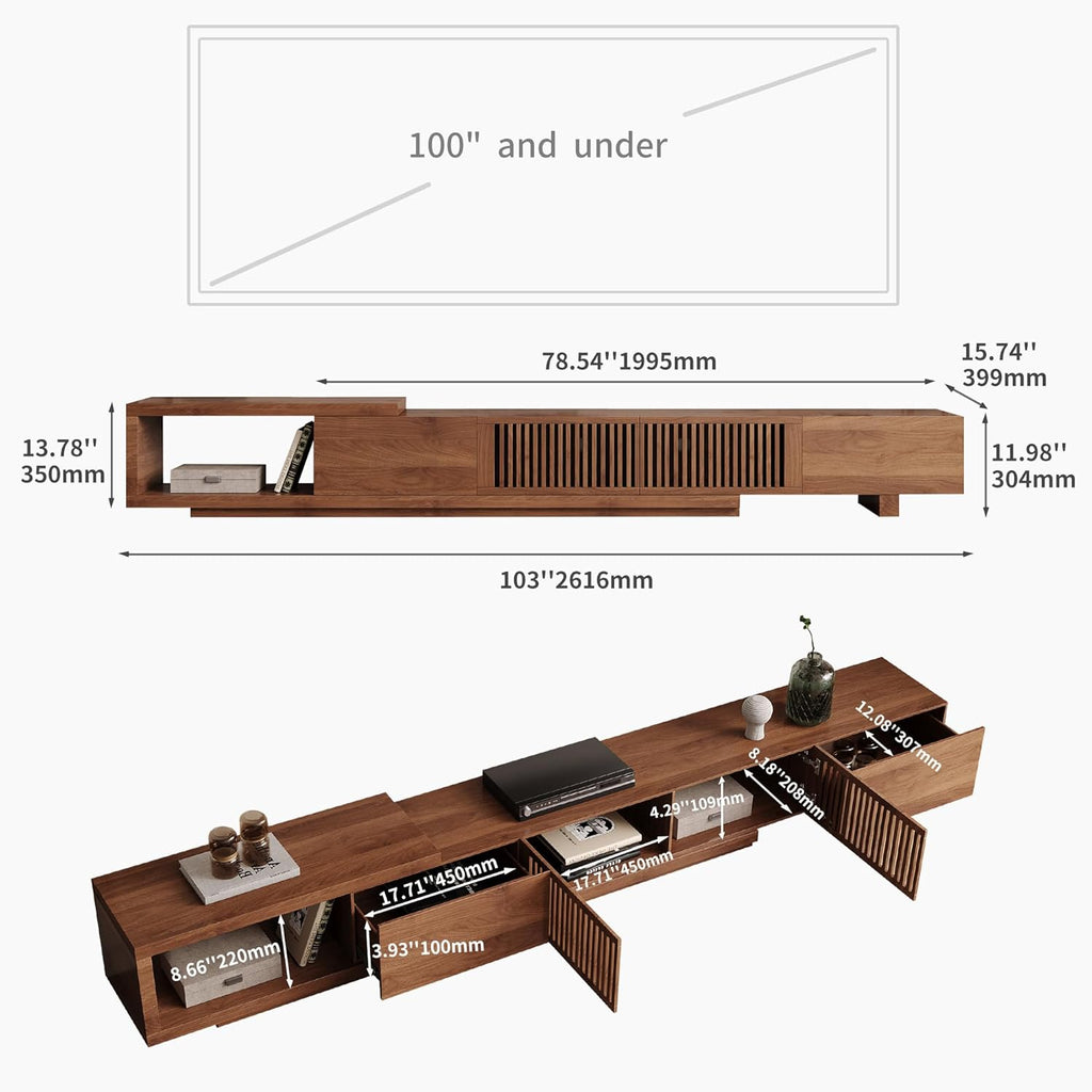 Mid Century Modern TV Stand for 75+ Inch TVs, Extendable Media Console (78"-103") with Ample Storage - Sleek Walnut Entertainment Center for Living Room