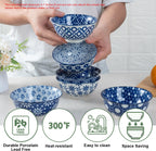 Blue and White Ceramic Bowls Set of 6, 4.7in Small Dessert bowl 10 oz for ice cream, Snack, Porcelain bowl for Dipping,Dishwasher/Microwave safe