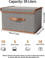Tuza 4 Pack Storage Bins with Lids, Collapsible Closet Organizer Container, Fabric Organizer Box with Handles, Decorative Storage Boxes with Lids for Organizing Clothes, Books, Light Grey, Large