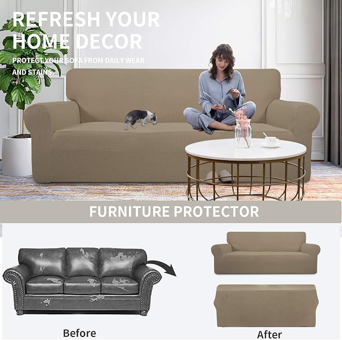 Easy-Going Stretch Loveseat Couch Covers Washable Natural | 1-Piece Loveseat - Image 5