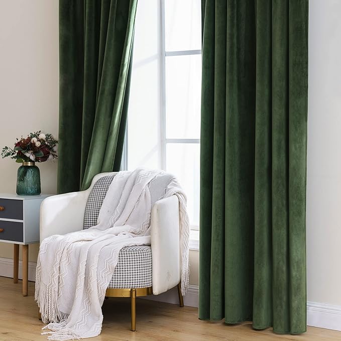MIULEE Velvet Curtains 52x108 inches 2 Panels Olive Green Blackout Curtains | - Image 7