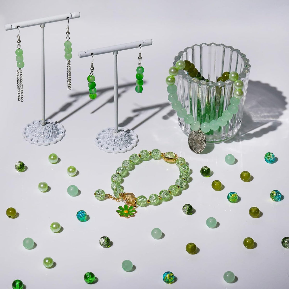 XSEINO About 1200PCS 6mm Glass Beads Bracelet Making Kit,24 Assorted Green Nature Series Colorful Crystal Beads for Bracelet and Jewelry Making and DIY Crafts,Friendship Bracelets