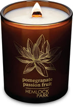 Hemlock Park Wood Wick Candle Handcrafted with Natural Coconut Wax and Essential Oils (Amber & Gold 7.2 oz, Pomegranate Passion Fruit)