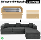 108" Oversized Convertible Sleeper Sofa Bed, Corduroy L Shape Sectional Couch, Folding Sofa Bed with Side Pocket, Modern Cloud Floor Mattress Couch, Modular Sofa for Living Room, Grey