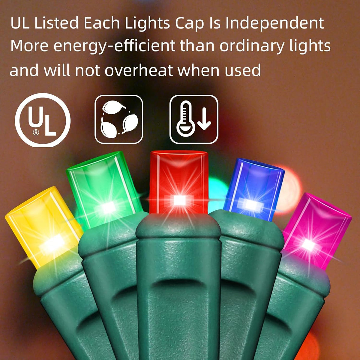 50LED String Lights,LED Christmas Lights,6" SPACING,Green Wire,Multicolor,Commercial Grade