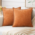 MIULEE Pack of 2 Fall Couch Throw Pillow Covers 20x20 Inch Orange Farmhouse Decorative Pillow Covers with Stitched Edge Soft Chenille Solid Dyed Pillow Covers for Sofa Bed Living Room